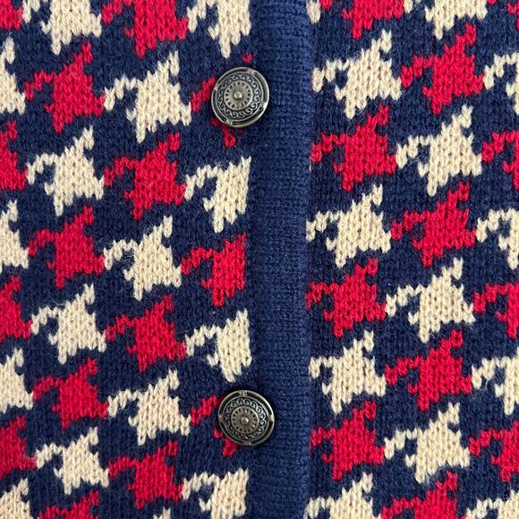 Vintage Houndstooth Red Navy Cardigan Sweater 90s Layers Women Size L Westbound - Picture 4 of 6
